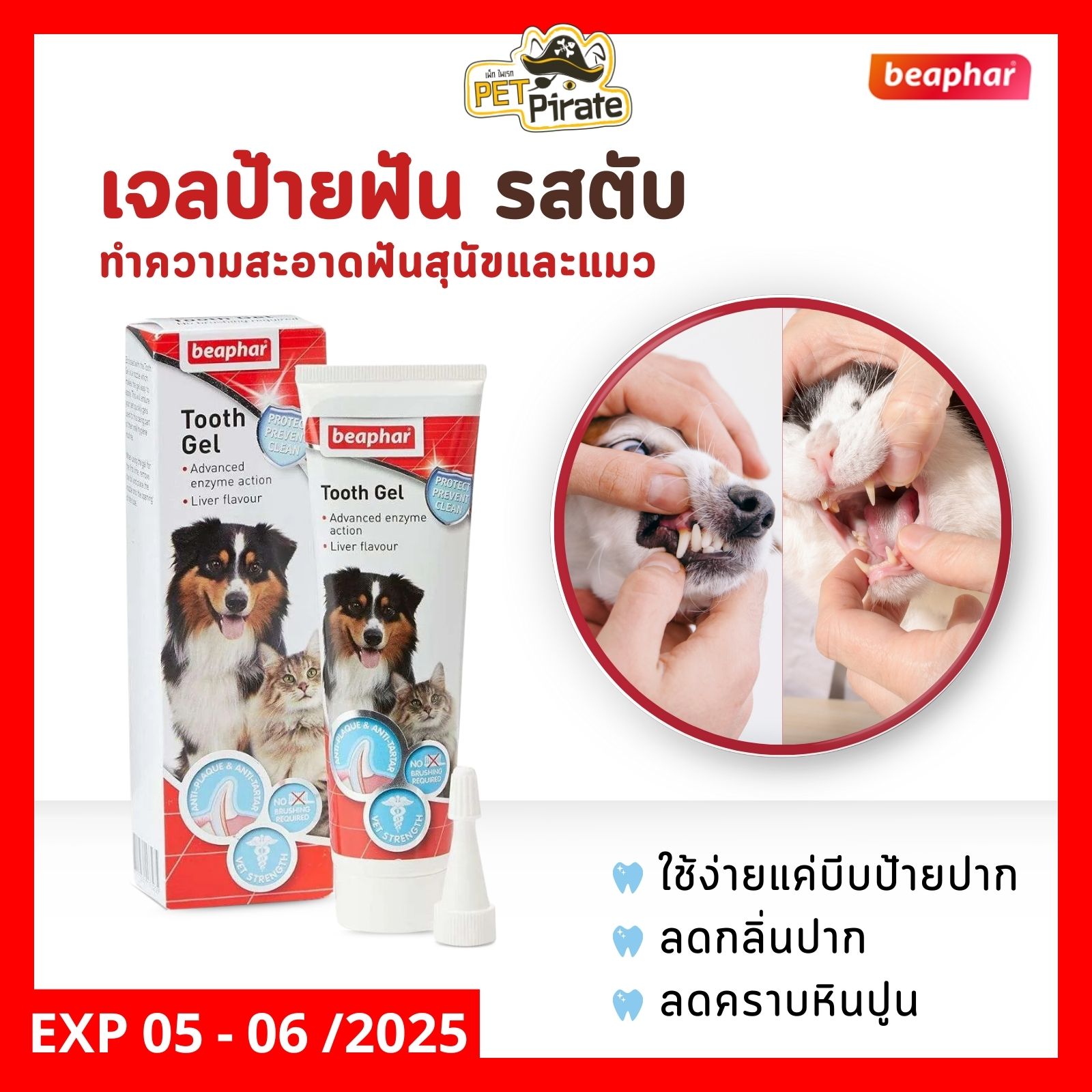 Beaphar Tooth Gel เจลป้ายฟัน รสตับ ทำความสะอาดฟันและช่องปากสำหรับสุนัขและแมว ลดคราบหินปูน 100g