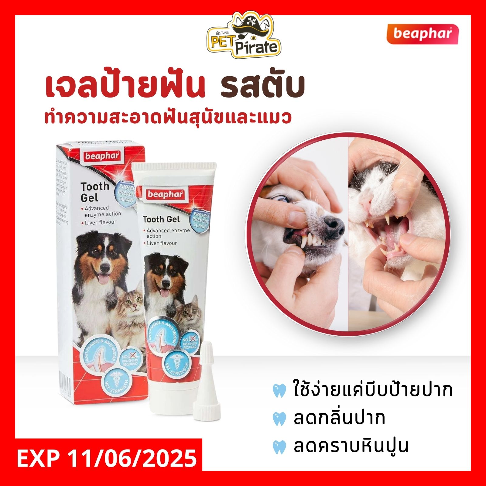 Beaphar Tooth Gel เจลป้ายฟัน รสตับ ทำความสะอาดฟันและช่องปากสำหรับสุนัขและแมว ลดคราบหินปูน 100g
