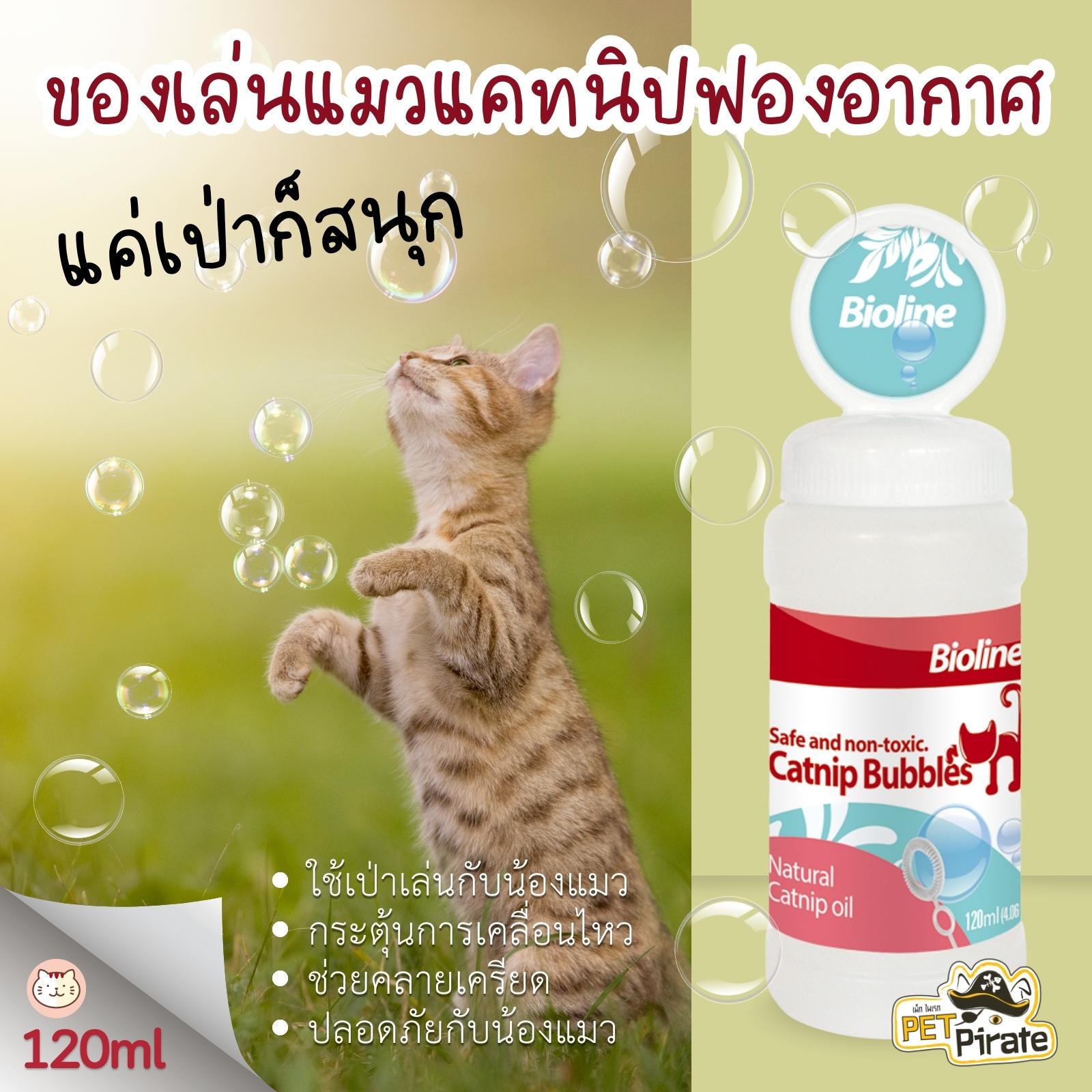 Bioline Catnip Bubble ไบโอไลน์ แคทนิป บับเบิ้ล ของเล่นแมว แคทนิปฟองอากาศ เป่าเพื่อแมว กระตุ้นการเคลื่อนไหว 120 มล.