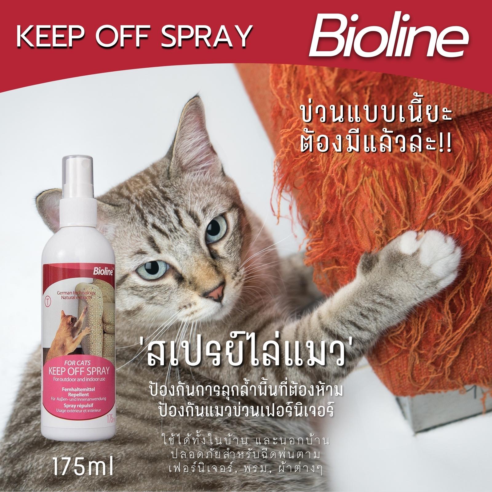 Bioline keep off spray สเปรย์ไล่แมว สำหรับฉีดพ่นพื้นที่หรือสิ่งของ ที่ไม่ต้องการให้แมวเข้าใกล้ สเปรย์จำกัดพื้นที่แมว ใช้ได้ทั้งนอกบ้านและในบ้าน 175ml