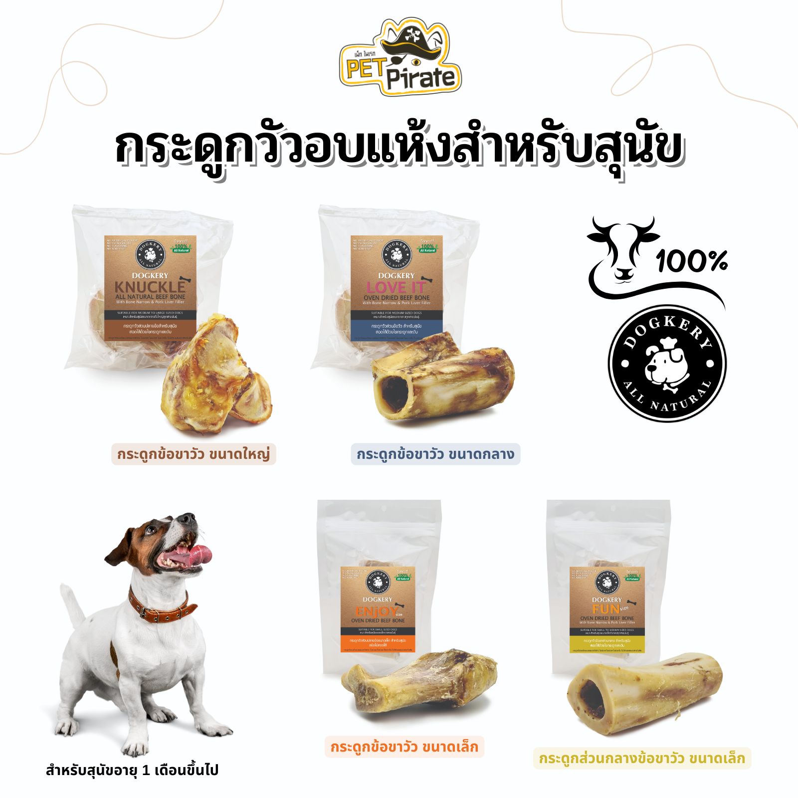 Dogkery Cow Bone กระดูกวัวอบแห้งสำหรับสุนัข กลิ่นหอมน่าทาน ช่วยขัดฟัน ขจัดหินปูน มีประโยชน์ มีโปรตีน