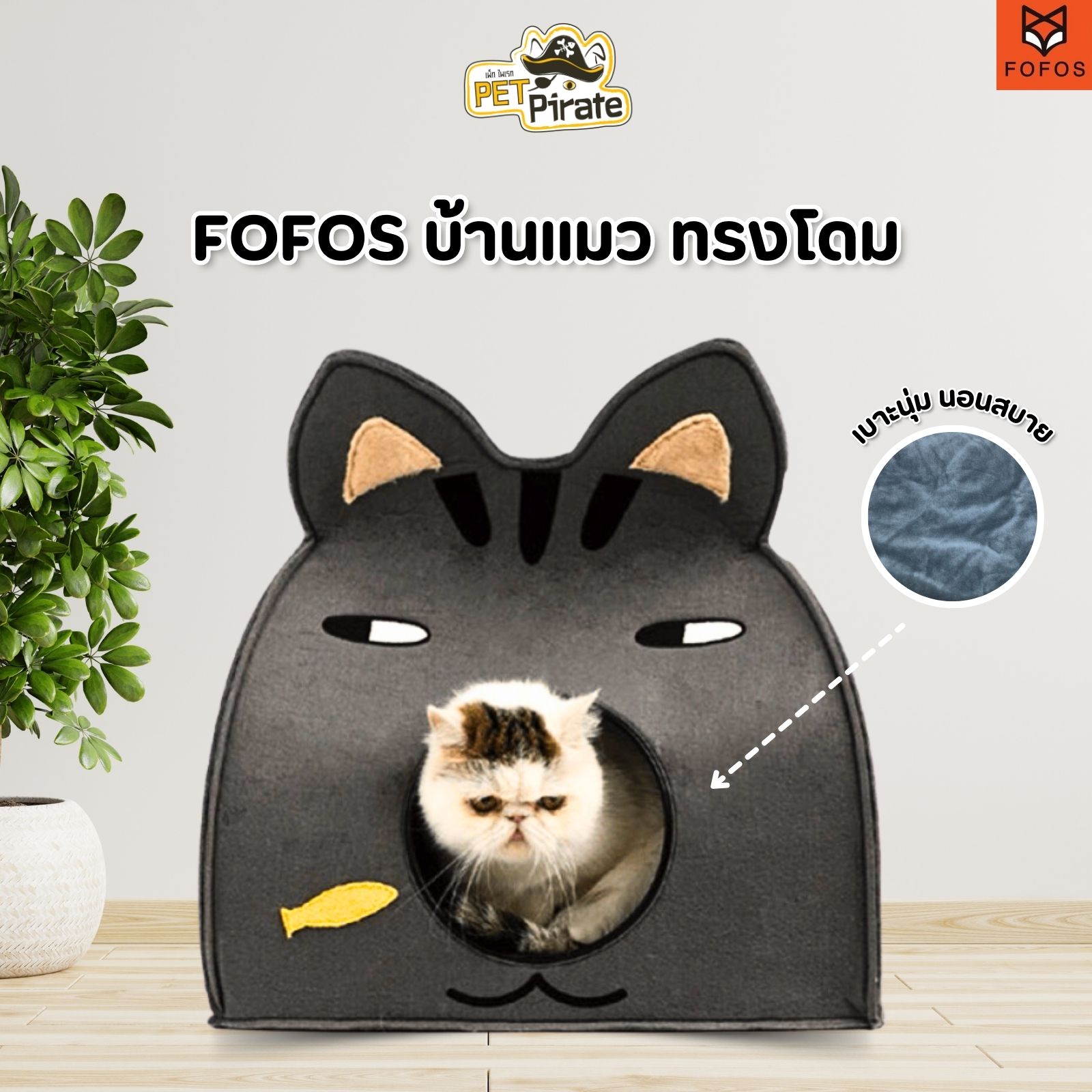 FOFOS บ้านแมว เหมาะสำหรับแมวและสุนัขสายพันธุ์เล็ก มีเบาะนุ่มๆ น้องแมวนอนสบาย ถอดออกมาทำความสะอาดได้