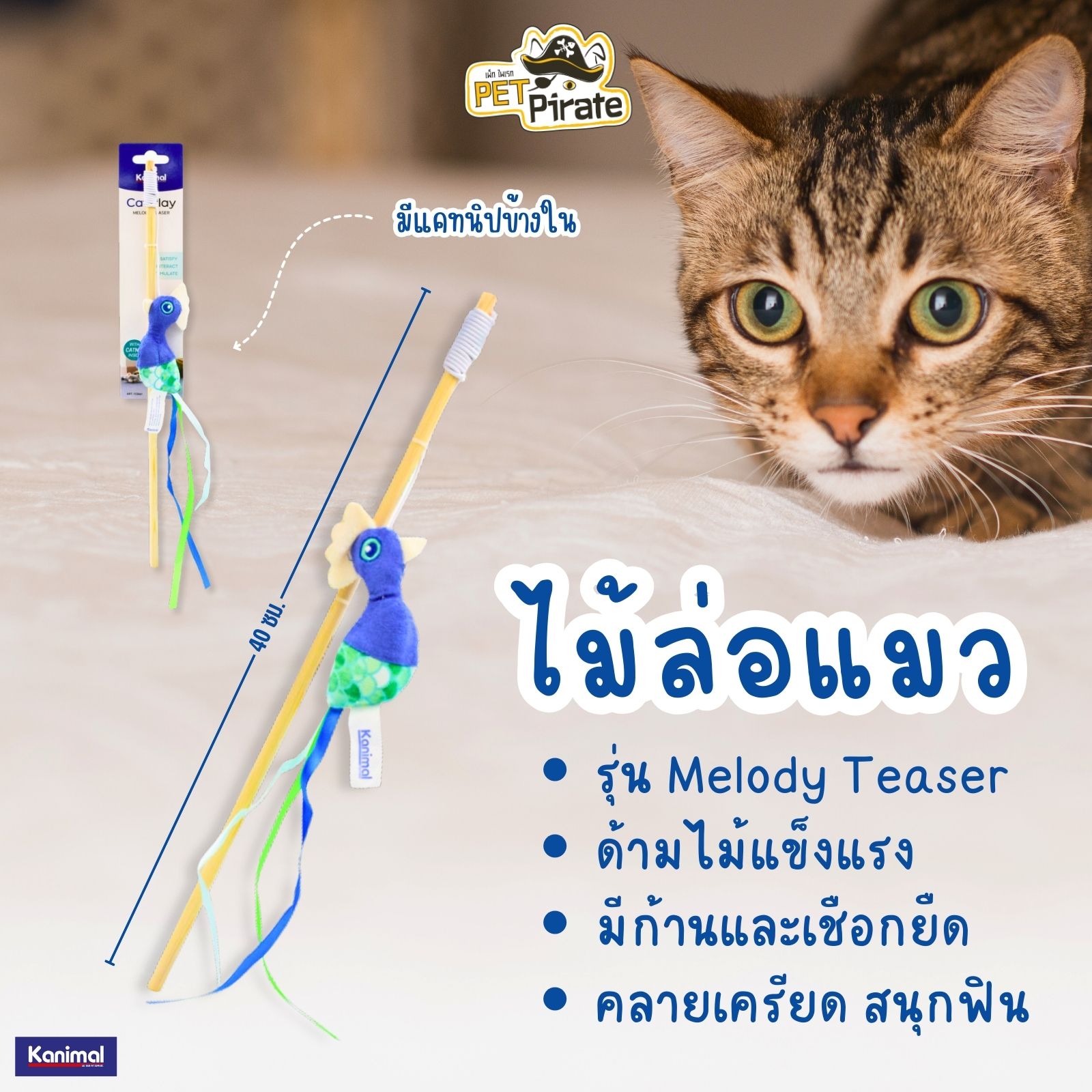 Kanimal Cat Toy ของเล่นแมว ไม้ล่อแมว รุ่น Melody Teaser นกพันเชือก ทาสแมวไม่ควรพลาด !!