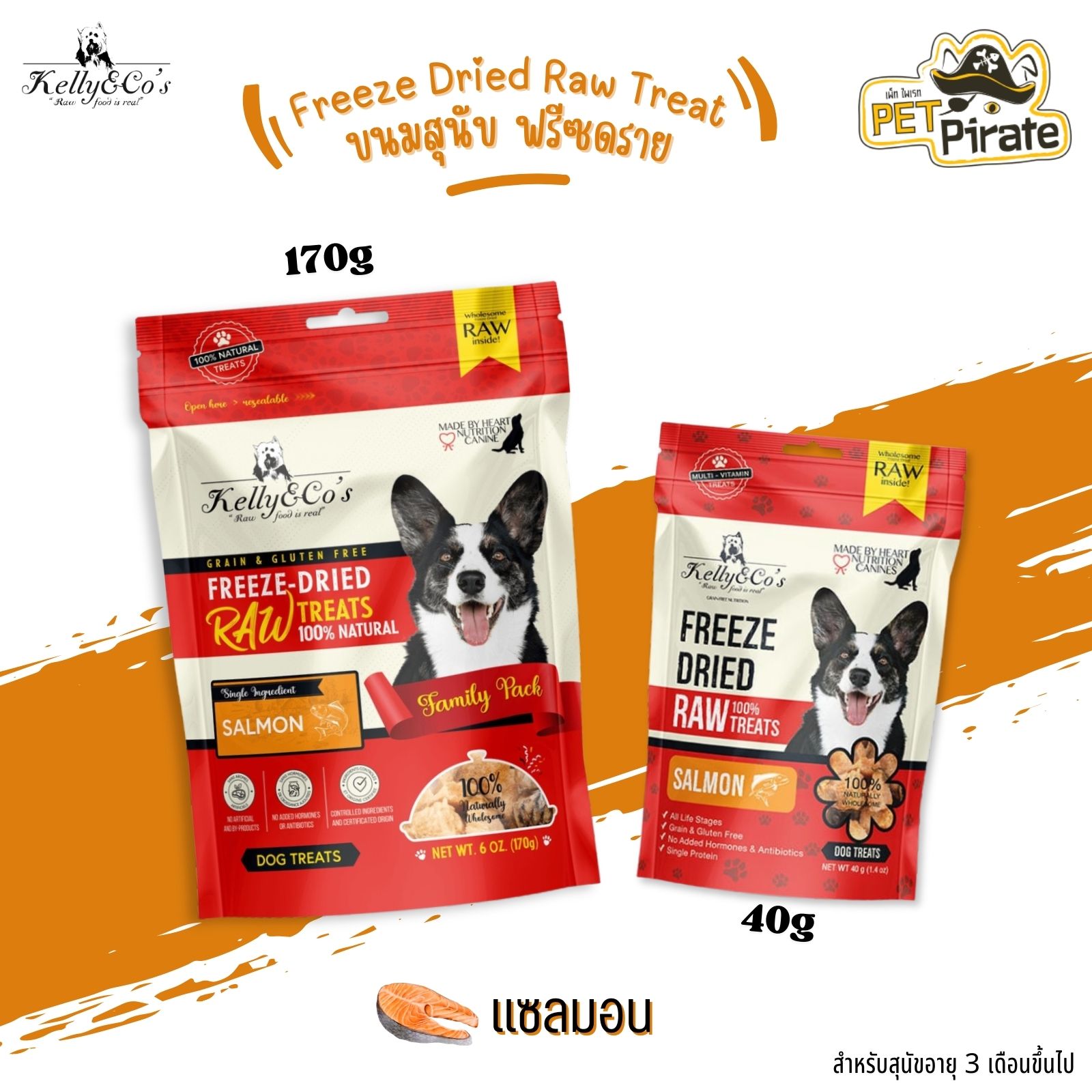 Kelly & Co’s Freeze Dried Raw ขนมสุนัขฟรีซดราย เคลลี่แอนด์โค โปรตีนสูง เสริมวิตามิน กินอร่อย ช่วยขัดฟัน สูตรปลาแซลมอน