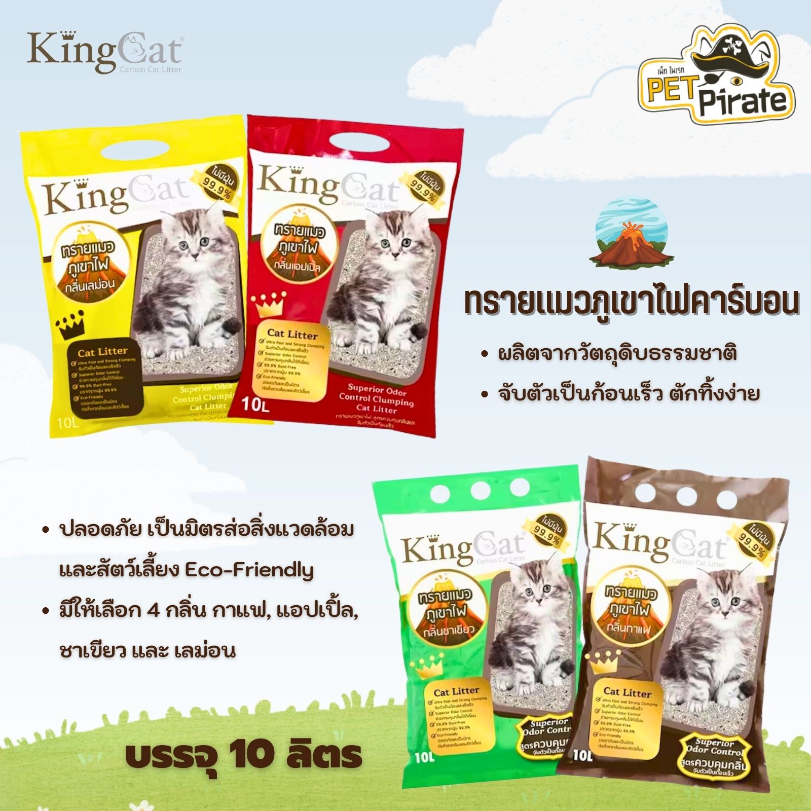 King Cat ทรายแมวภูเขาไฟคาร์บอน ควบคุมกลิ่นดีเยี่ยม จับตัวเป็นก้อนเร็ว ตักง่าย ไม่เป็นฝุ่น จับตัวเป็นก้อนเร็ว 10 ลิตร