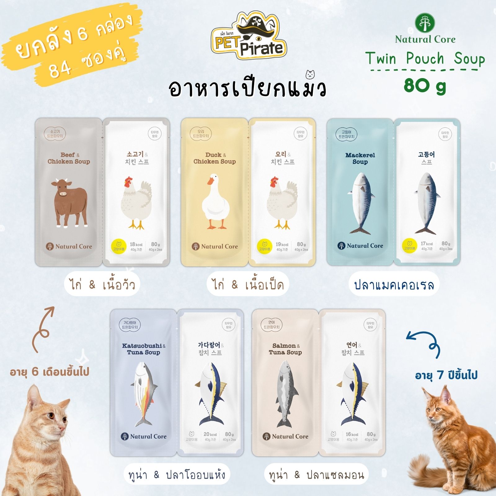 Natural Core Twin Pouch อาหารเปียกแมวโตและแมวสูงอายุ [ยกลัง 6 กล่อง] ไขมัน โซเดียมต่ำ วิตามินแร่ธาตุครบ