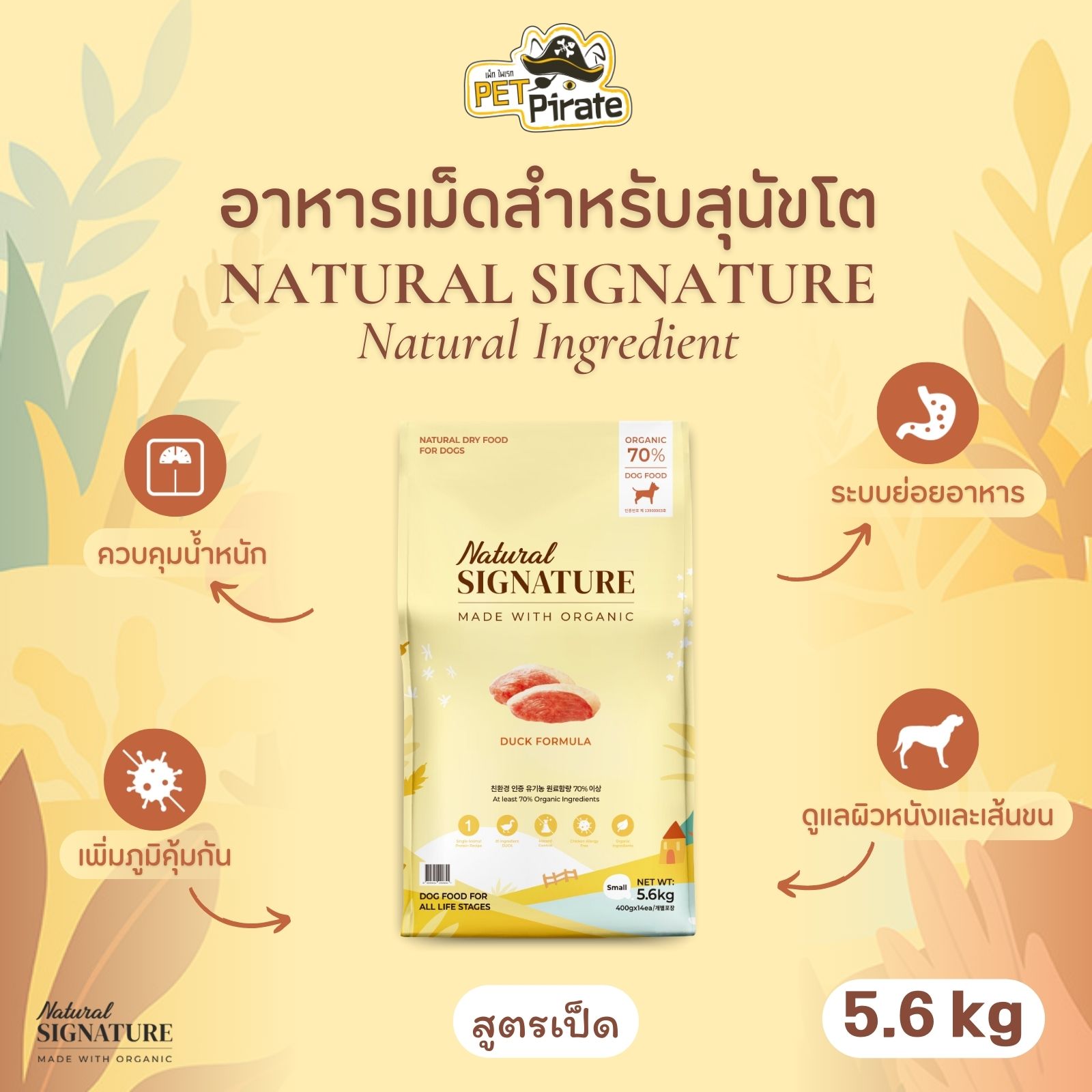 Natural Signature อาหารเม็ดสำหรับสุนัข สูตรเป็ด ทำจากวัตถุดิบออร์แกนิค แหล่งโปรตีนเดี่ยว ขนาด 5.6 kg