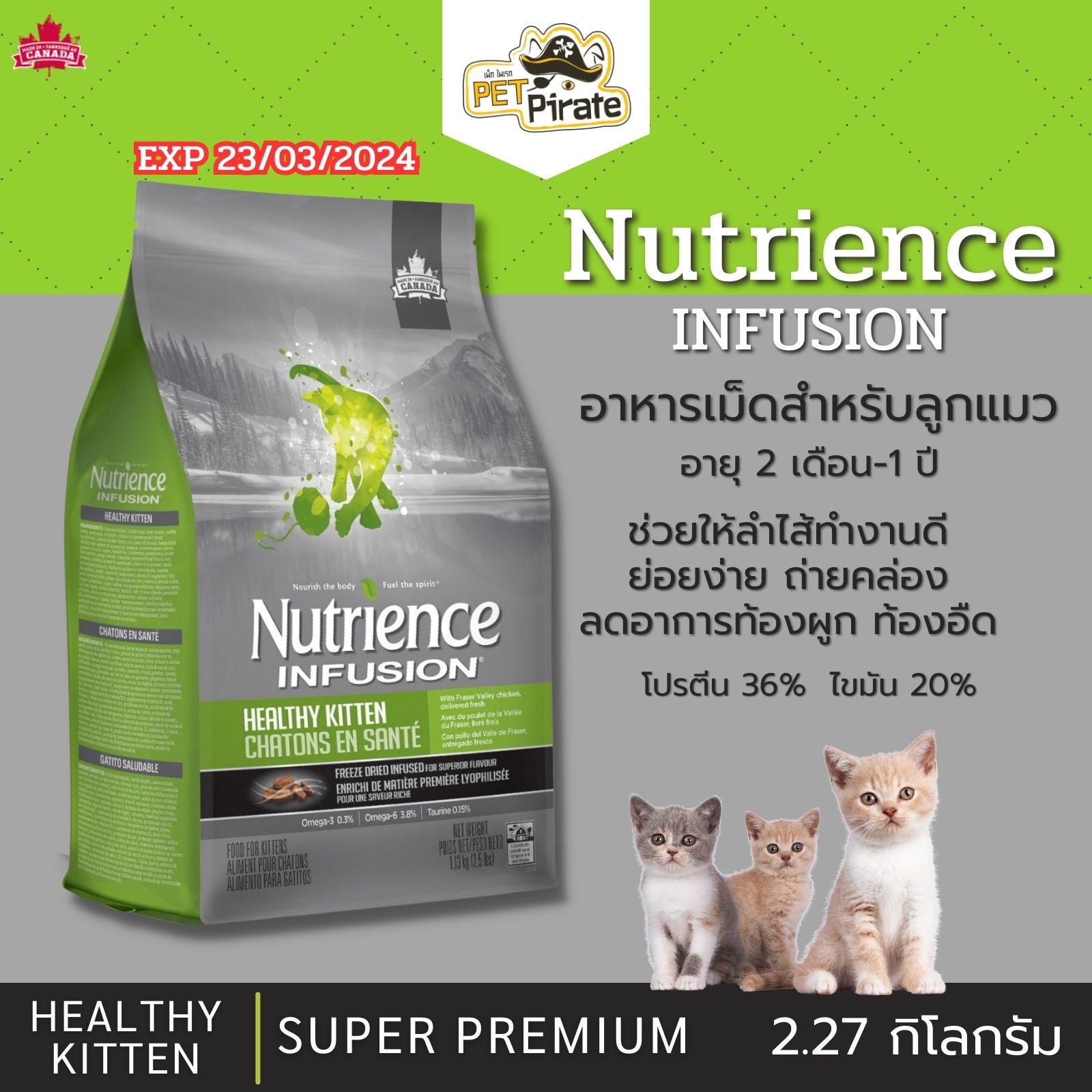 Nutrience อาหารเม็ดสำหรับลูกแมว 2 เดือน - 1 ปี โฮลิสติก เกรดซุปเปอร์พรีเมี่ยม กลิ่นหอม ย่อยง่าย 2.27 kg