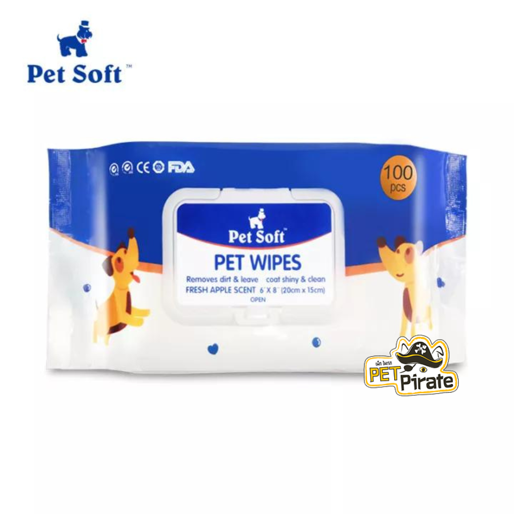 Pet Soft Pet Wipes ผ้าเปียกทำความสะอาดสำหรับสุนัข  แผ่นใหญ่ [100 แผ่น]