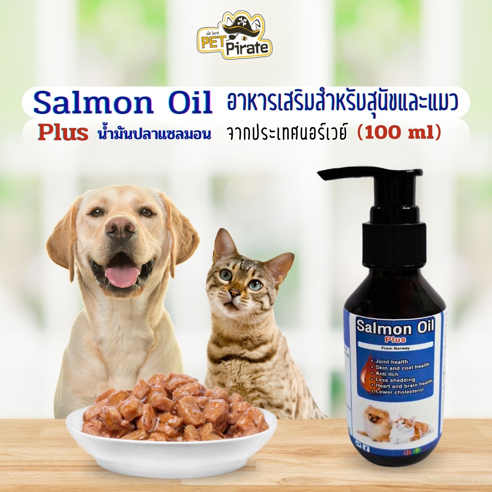 Salmon Oil Plus น้ำมันปลาแซลมอน อาหารเสริมสำหรับสุนัขและแมว จากประเทศนอร์เวย์ ขนาดบรรจุ 100 มล.