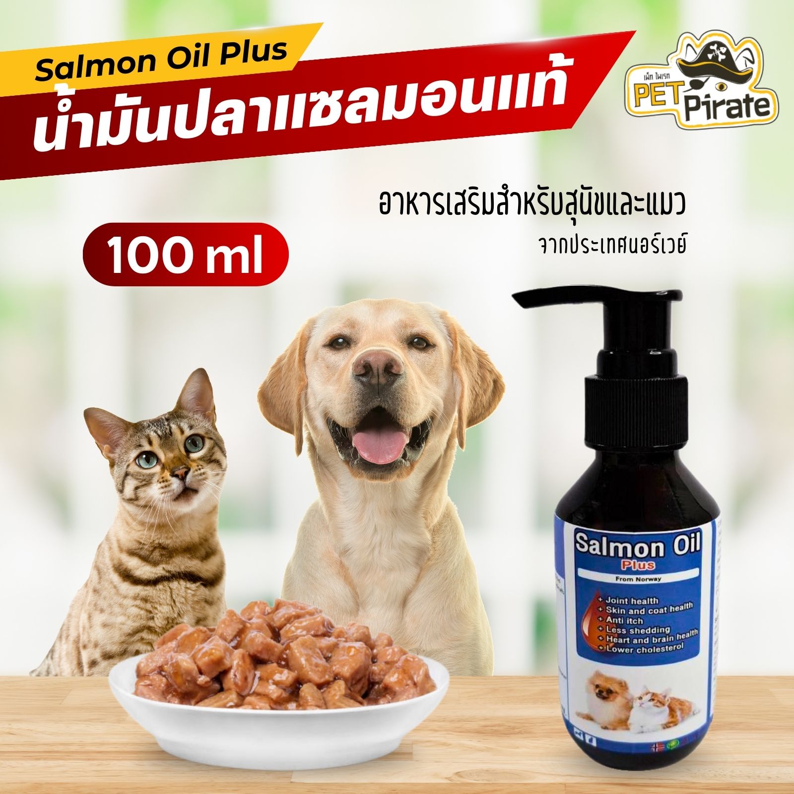 Salmon Oil Plus น้ำมันปลาแซลมอน อาหารเสริมสำหรับสุนัขและแมว จากประเทศนอร์เวย์ ขนาดบรรจุ 100 มล.